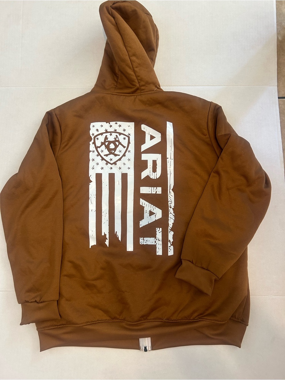 Ariat Chestnut Brown Hoodie with White Flag Graphic large size (B1)